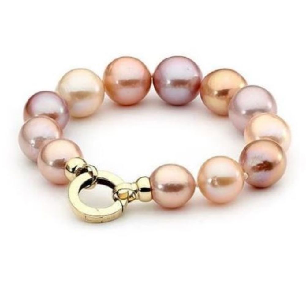 Natural Pink Edison 13x 11-14mm Pearl Bracelet 9k Gold Clasp