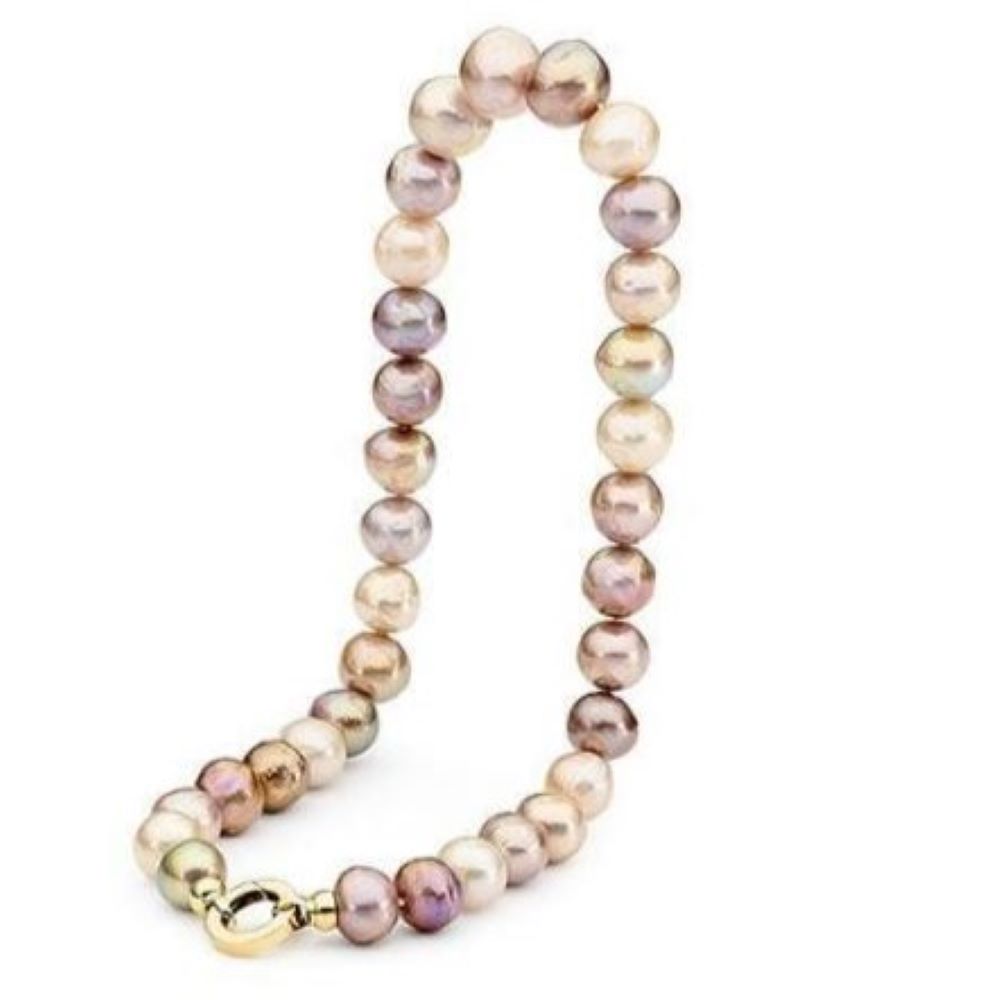 Single Strand 30x 11-14mm Natural Pink Edison Pearl Necklace 9k Gold Clasp