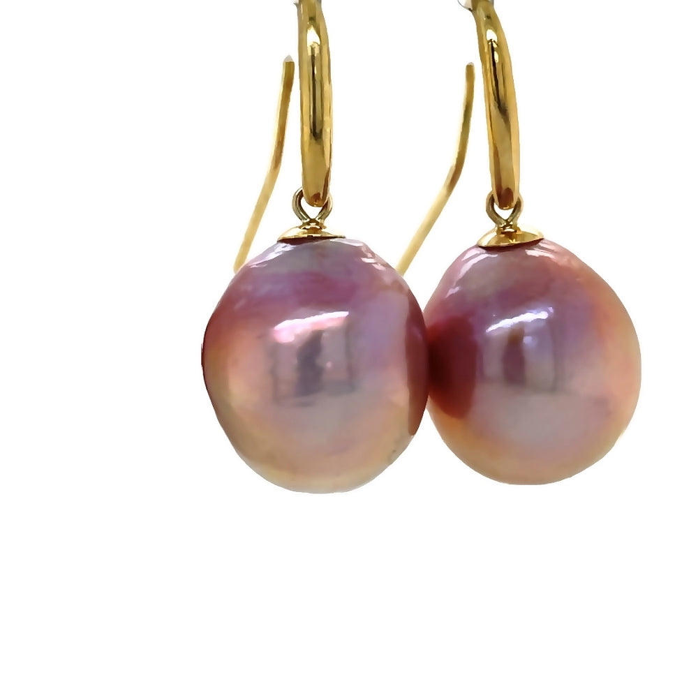 9K Yellow Gold 13mm Natural Pink Edison Pearl Earrings