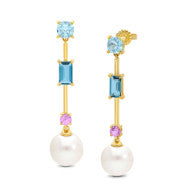 9k Yellow Gold FW Pearl Sapphire & Topaz Drop Earrings