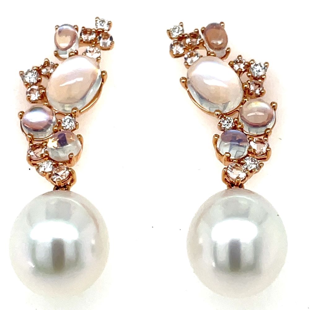 Autore 18K Rose Gold South Seas Pearls, Moonstone, Morganite & Diamond Earrings