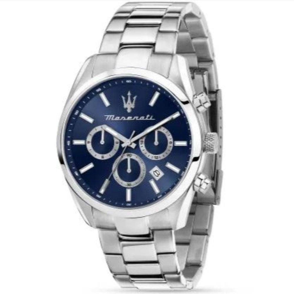 MASERATI ATTRAZIONE ST/STEEL/BLUE CHRONO WATCH 43MM