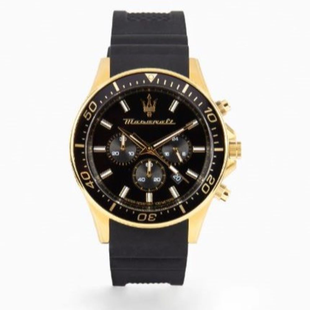 MASERATI SFIDA CHRONO GOLD/BLACK SILICONE WATCH