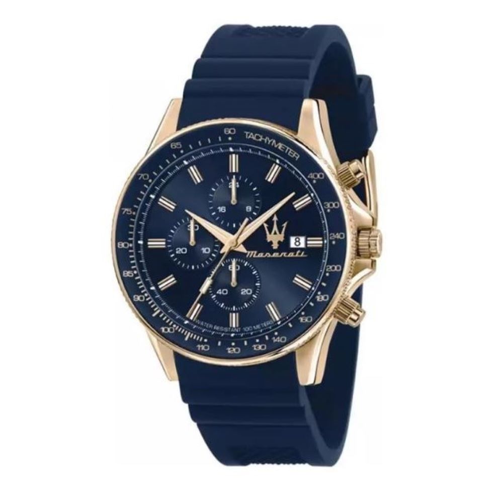 MASERATI SFIDA CHRONO BLUE/GOLD SILICONE WATCH