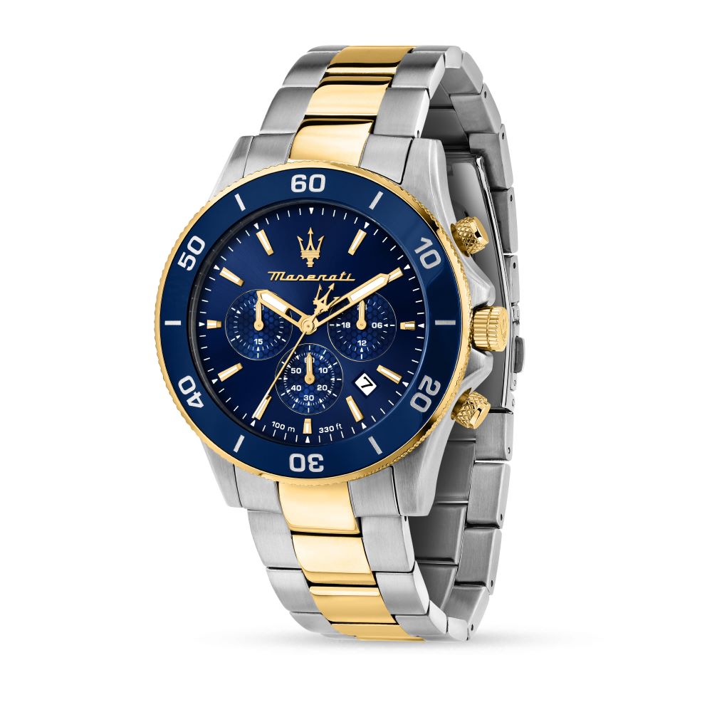 Maserati Competizione Chronograph Blue Dial Two Tone SS Bracelet