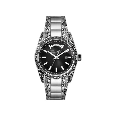 THOMAS SABO ENGRAVED BLACK STEEL WATCH 40mm