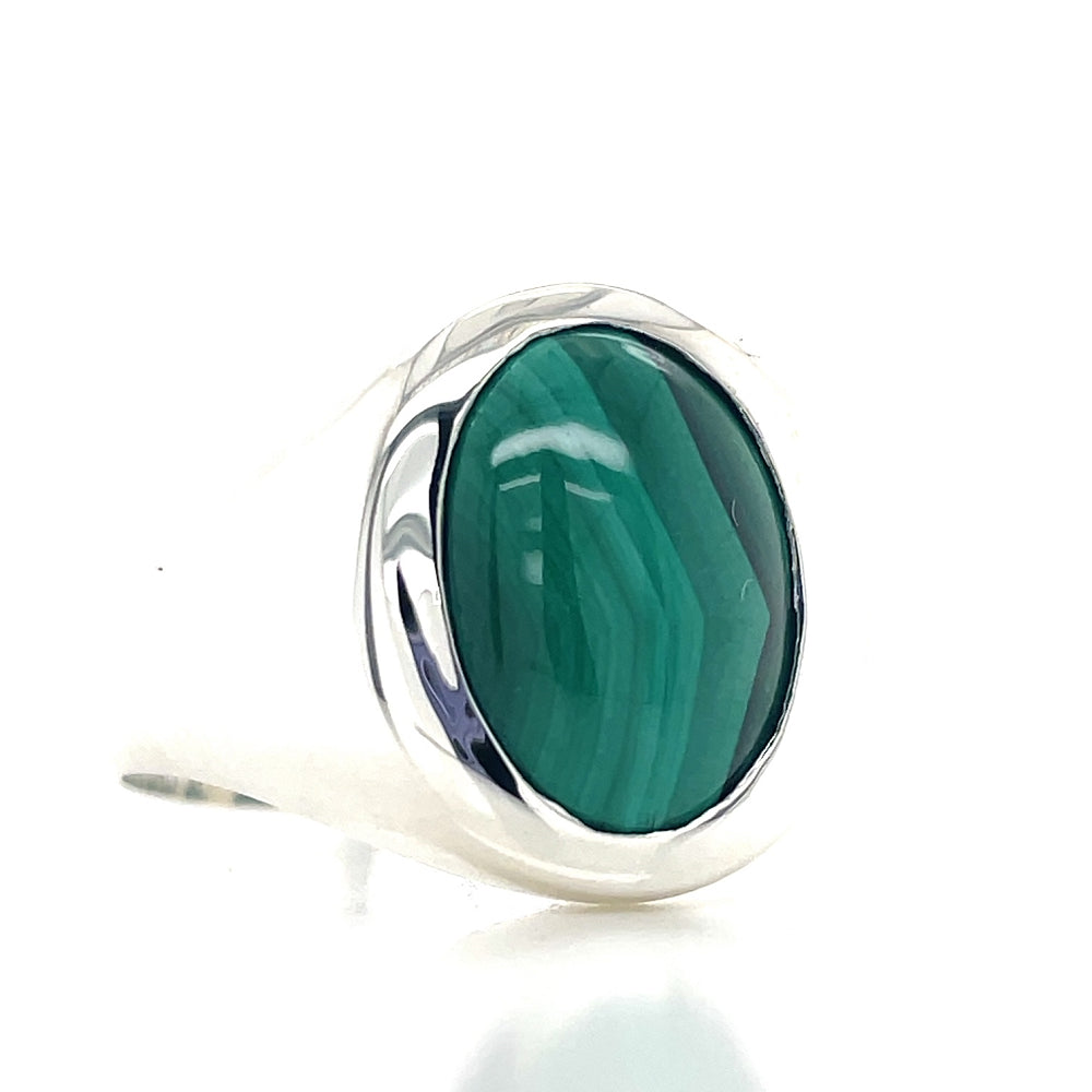 Stg Silver 6.18ct Oval Malachite Ring