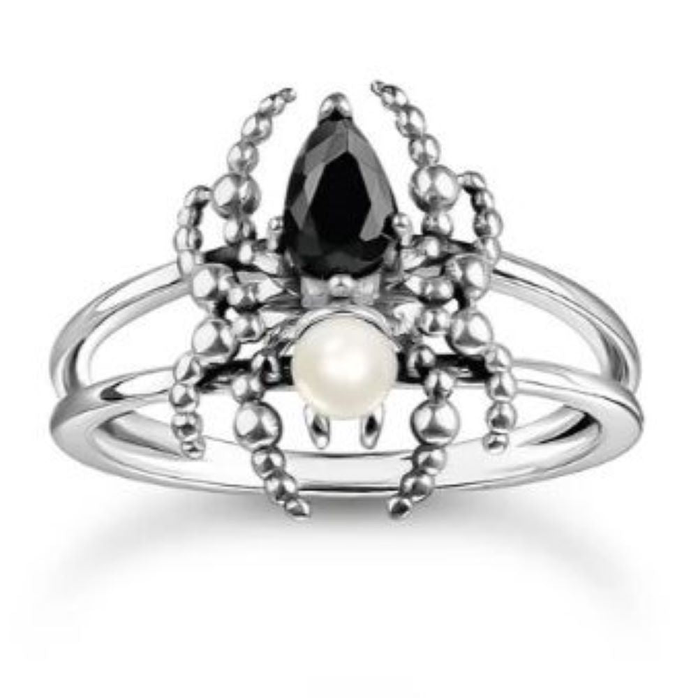 THOMAS SABO TRUE ROMANCE SPIDER BLK CZ PEARL RNG