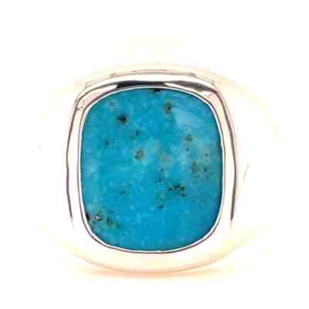 Stg Silver Turquoise Cushion Signet Ring