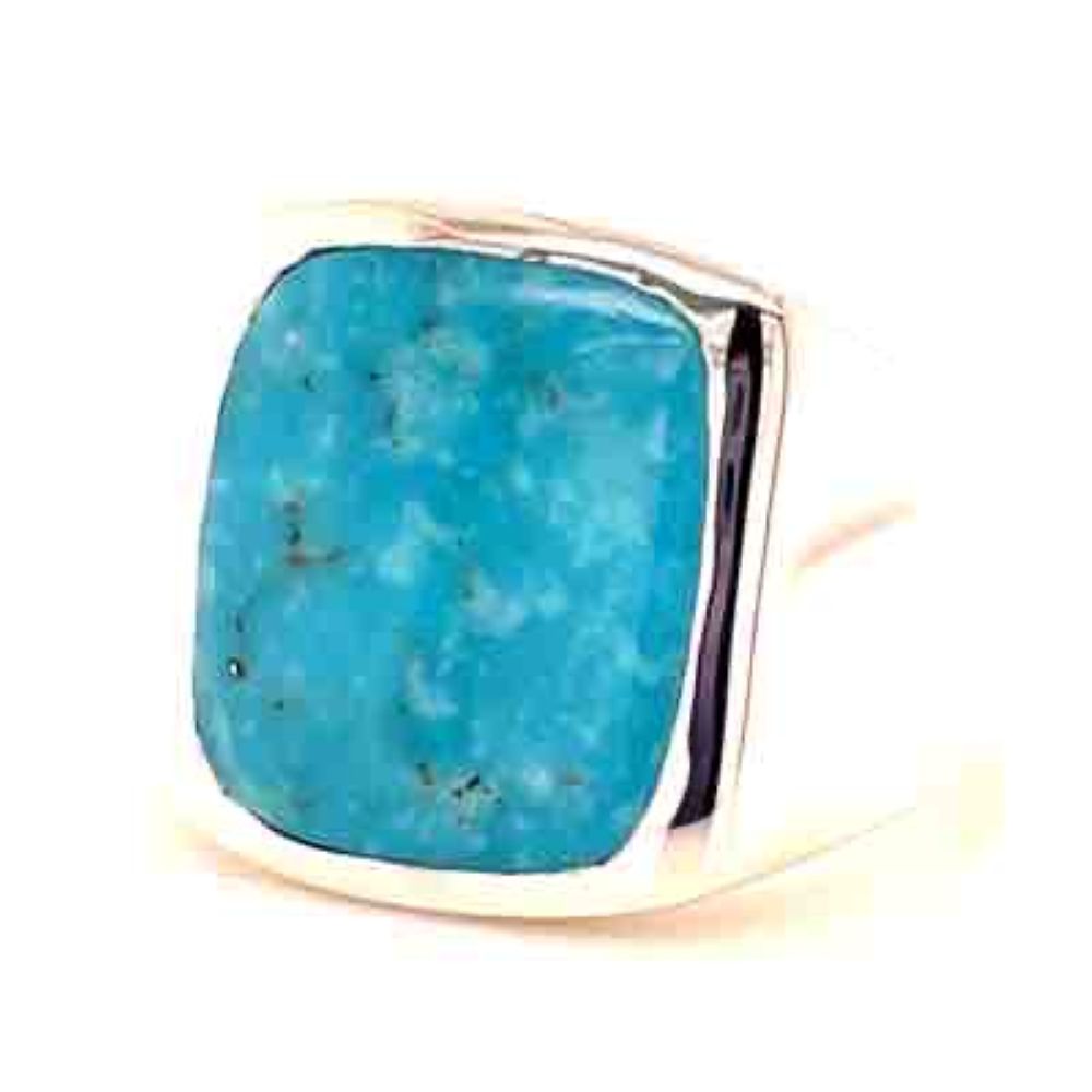 Stg Silver Turquoise Cushion Signet Ring
