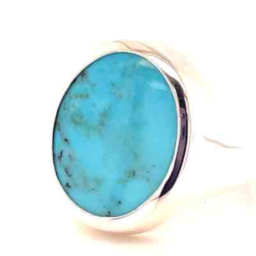 Stg Silver Turqouise Oval Signet Ring