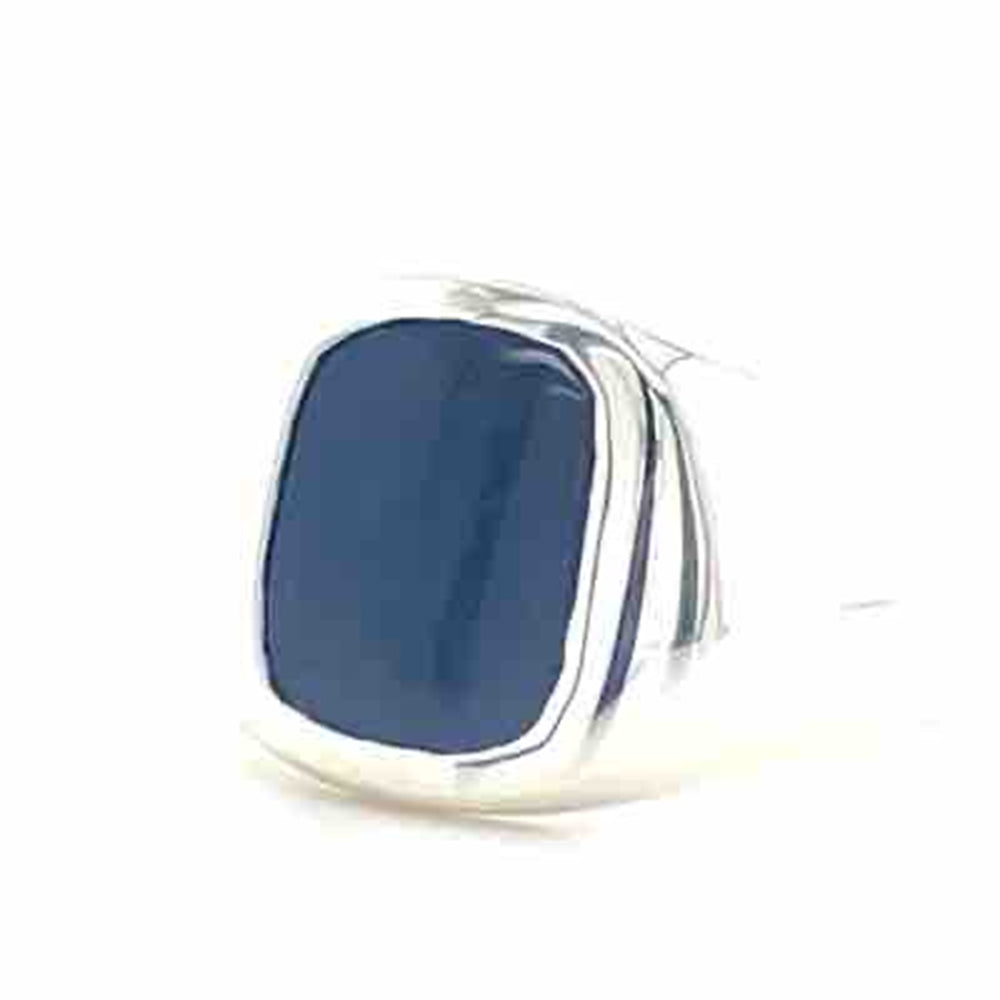 Stg Silver Blue Opal Cushion Signet Ring