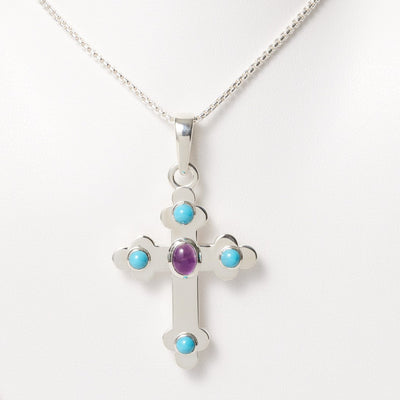 Stg Silver 1.18ct Amethyst & Turquoise Cross Pendant