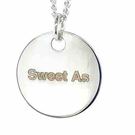 'Kiwiana' Stg Silver 'Sweet As'Pendant w Curb Chain 60cm