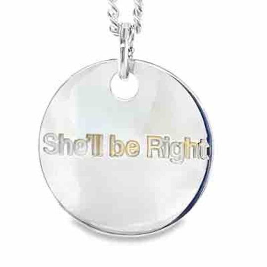 'Kiwiana' Stg Silver 'She'll Be Right' Pendant w Curb Chain 60cm