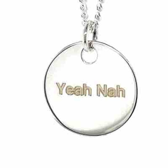 'Kiwiana' Stg Silver 'Yeah Nah' Pendant w Curb Chain 60cm