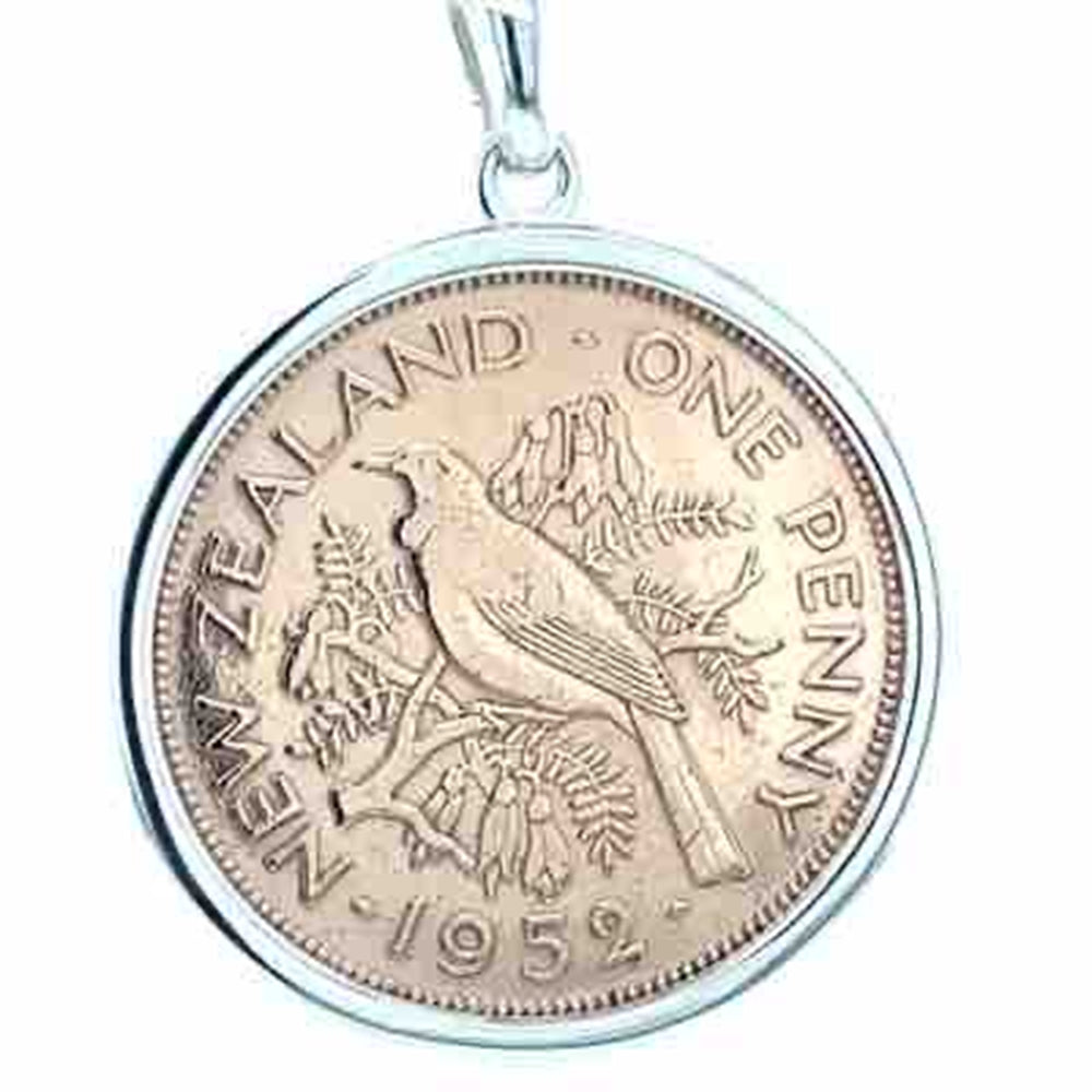 'Kiwiana' Stg Silver 1947 Penny Pendant w Curb Chain 65cm