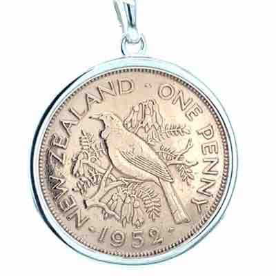 'Kiwiana' Stg Silver 1947 Penny Pendant w Curb Chain 65cm