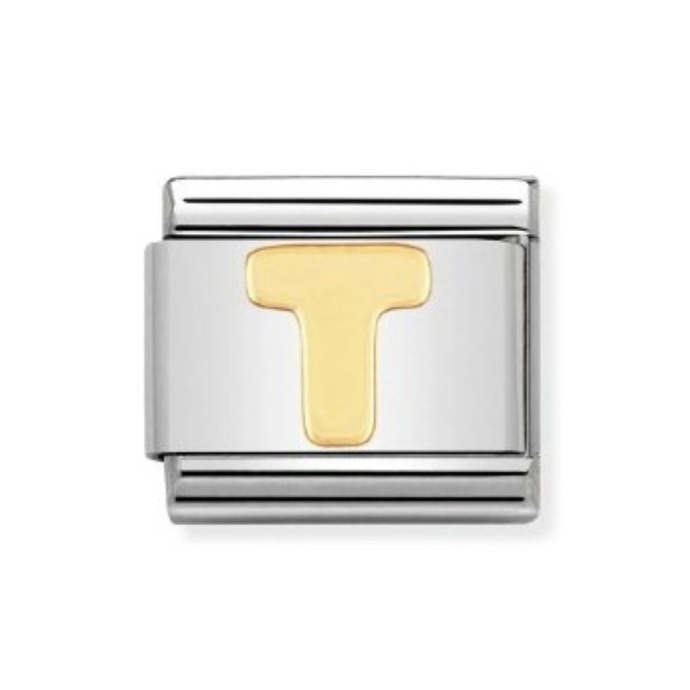 Nomination Composable Classic Letters St/Steel, 18K YG "T" Charm