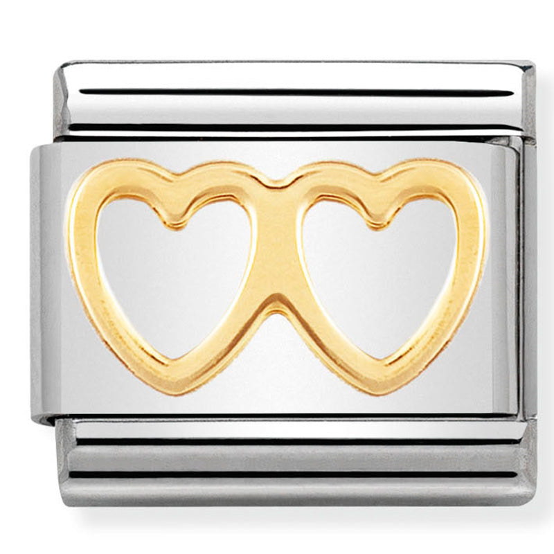 Nomination Composable Classic Love St/Steel, 18K YG Double Heart Charm