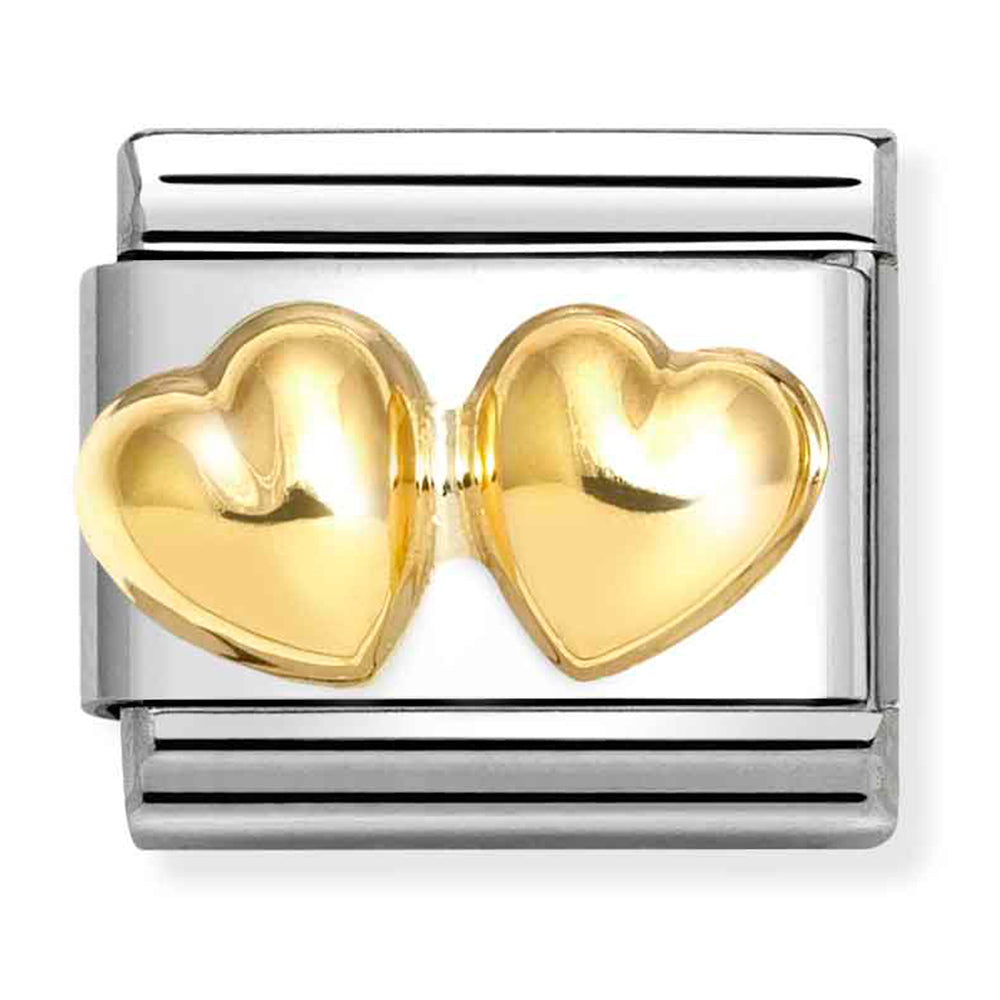 Nomination Composable Classic Love St/Steel, 18K YG Double Raised Heart Charm