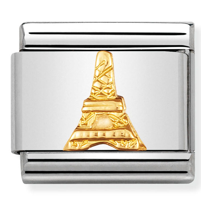 Nomination Composable Classic Relief Monuments St/Steel, 18K YG Eiffel Tower Charm