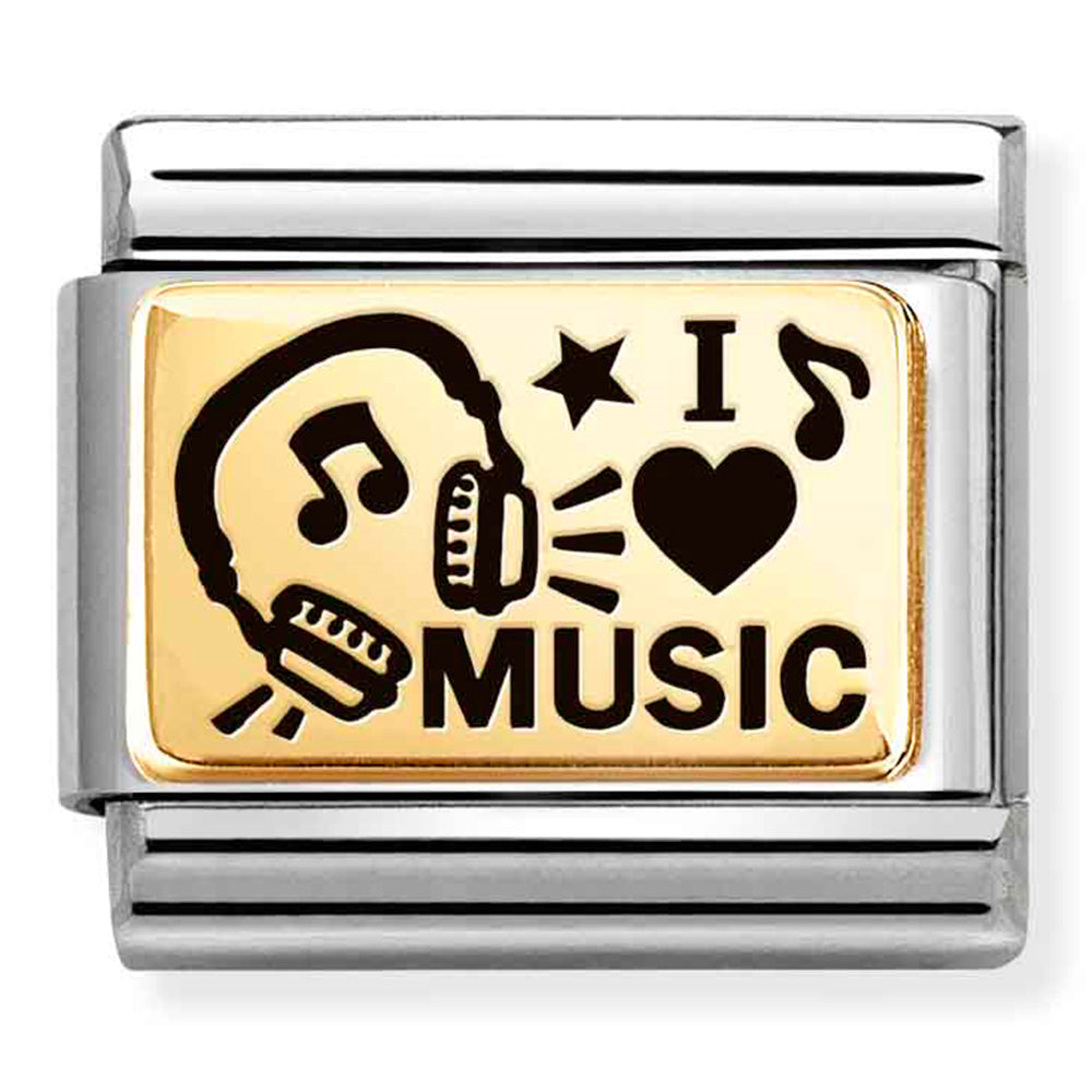 Nomination Composable Classic Plates St/Steel, 18K YG I Love Music Charm