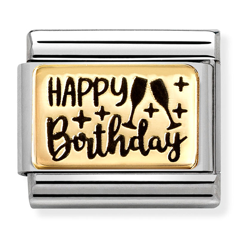 Nomination Composable Classic Plates St/Steel, 18K YG Happy Birthday Charm