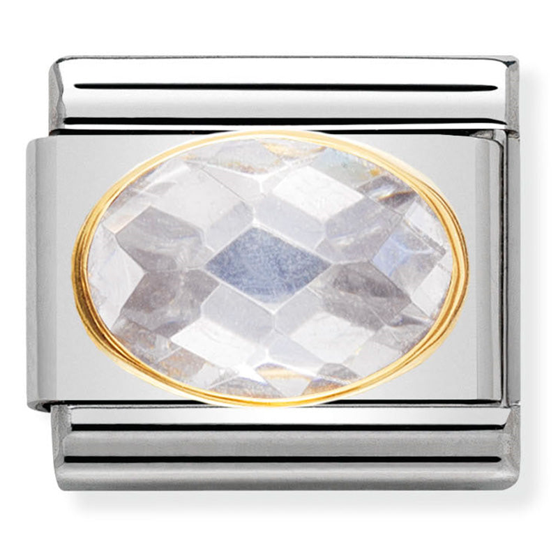 Nomination Composable Classic Faceted Oval CZ St/Steel, 18K YG White Charm