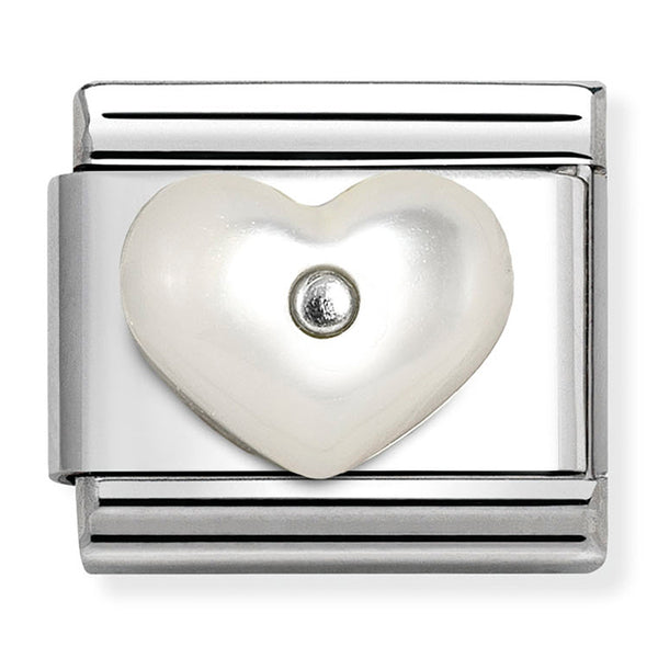 Nomination Synth.WHITE MOTHER OF PEARL Heart Charm