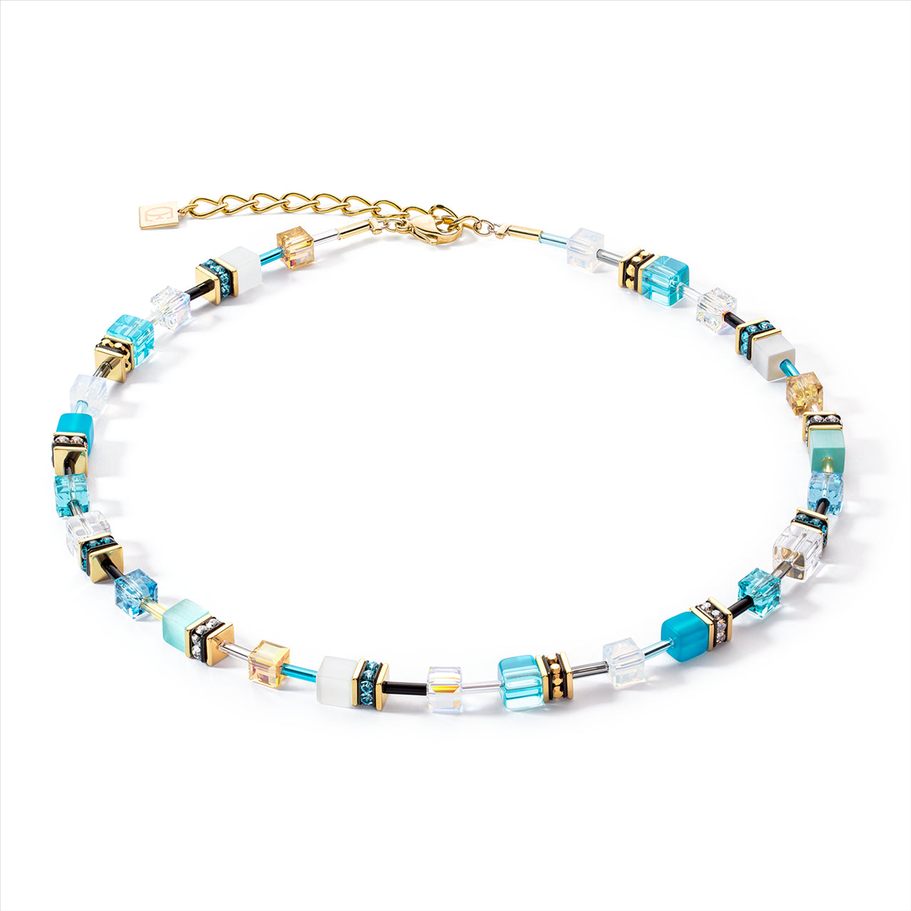 Coeur de Lion Gold & Turquoise Geo Cube Necklace john-franich-jewellers-nz