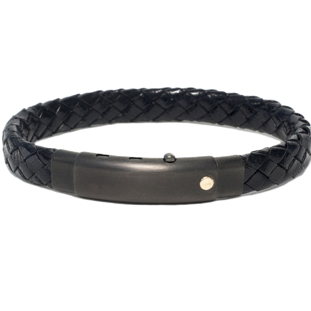 Borsari Gioielli Audace Black Leather & PVD Bracelet