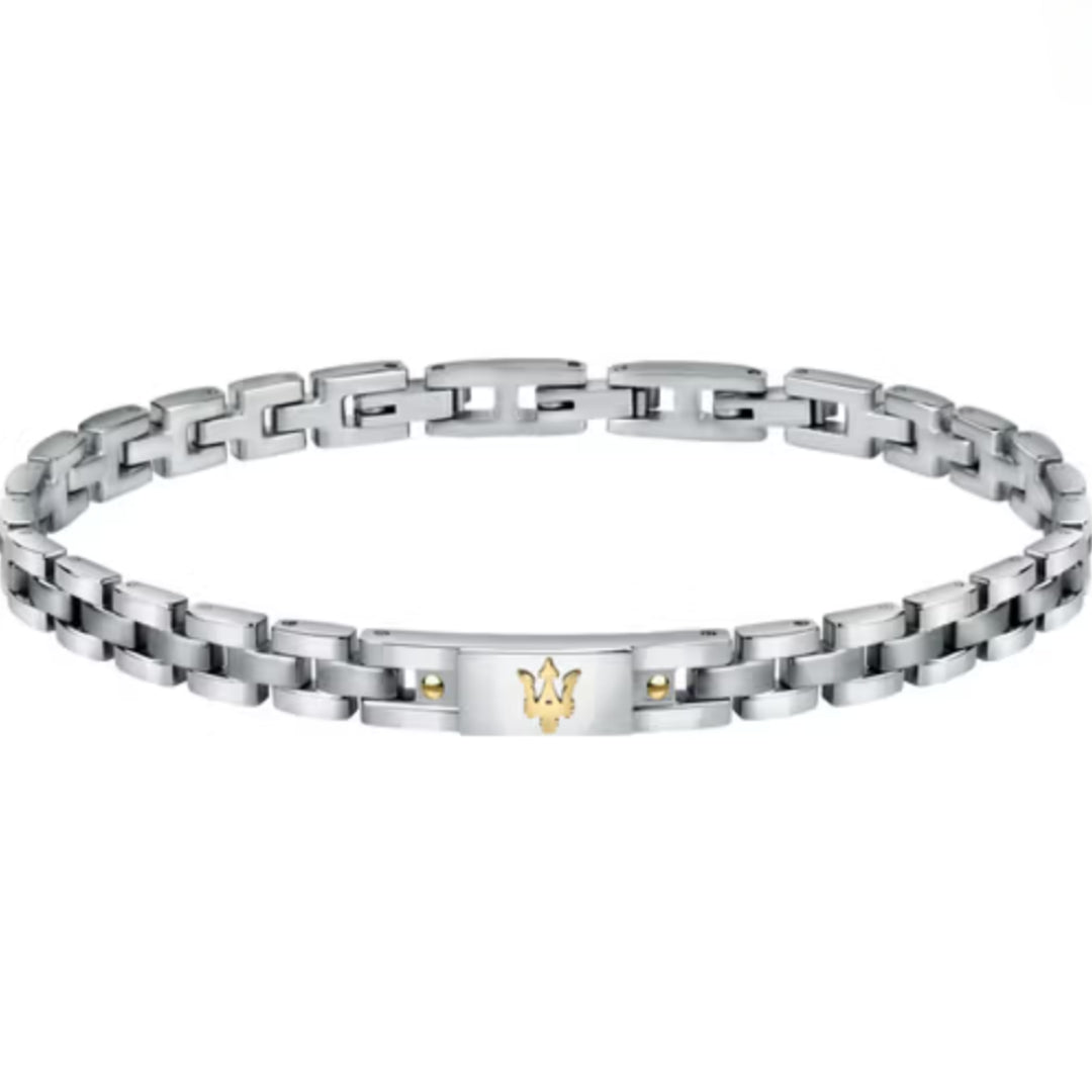 MASERATI BRACELET STAINLESS STEEL/ YELLOW GOLD SCREWS & TRIDENT