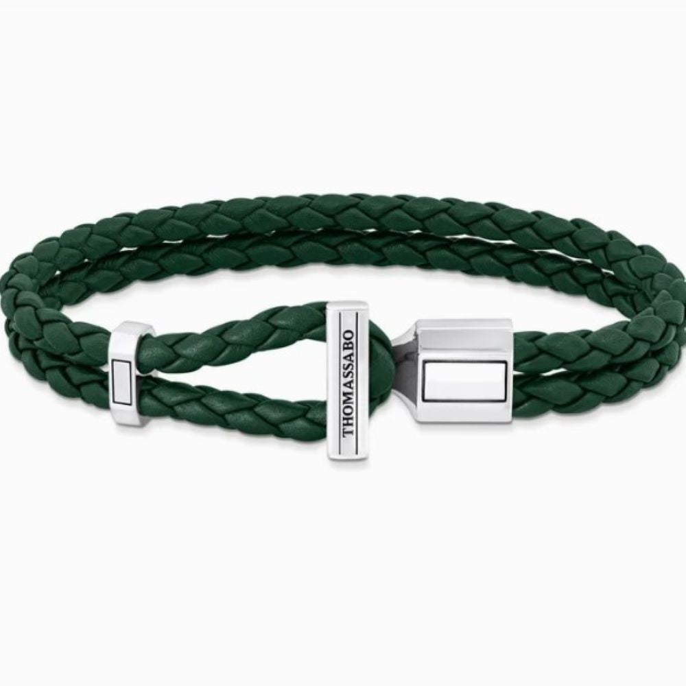 THOMAS SABO REBEL DBLE GREEN LEATHER B/L 19cm