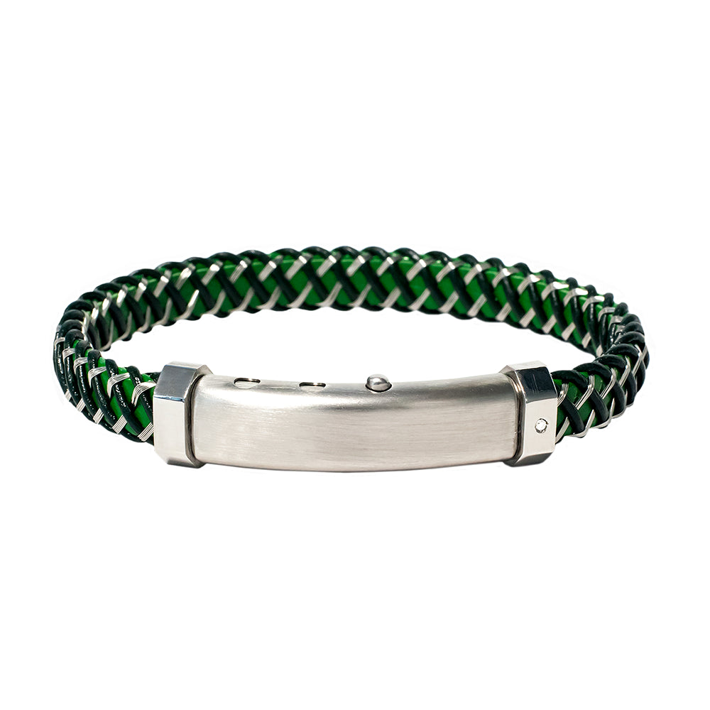 Borsari Gioielli Montecarlo Green Leather, St/Stl Wire & Diamond Bracelet