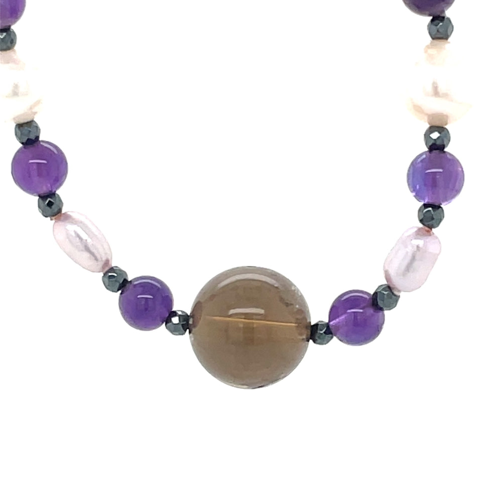 Amethyst, Lapis Pearl & Haematite Necklace