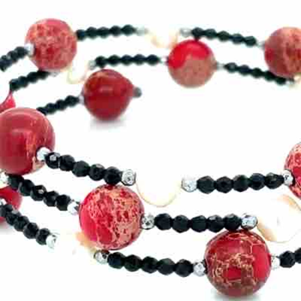 'The Selena' Black Spinel,Red Jasper,FW Pearl & Haematite Bracelet