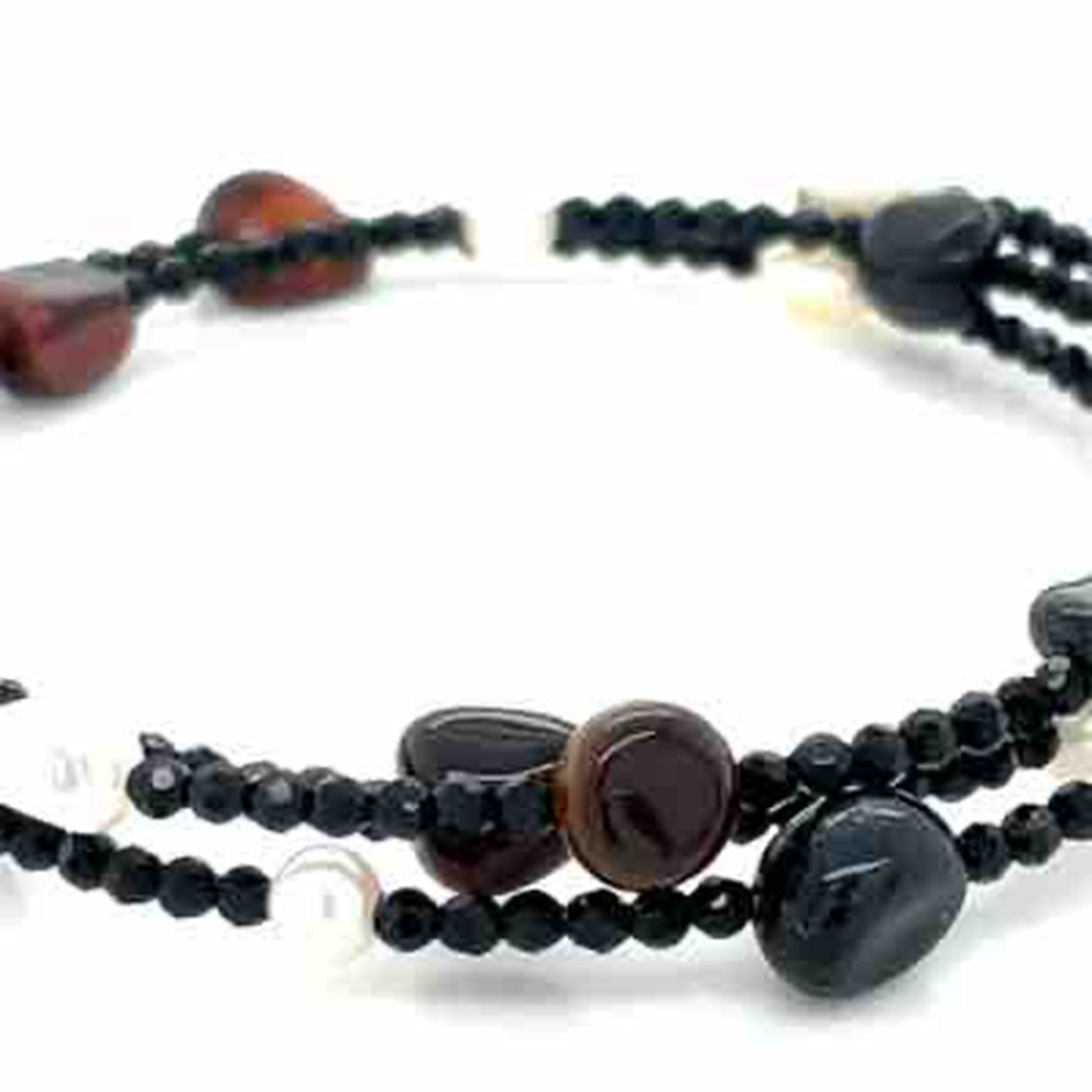 The 'Nyra' Black Spinel, Tigereye & FW Pearl Wrap Bracelet