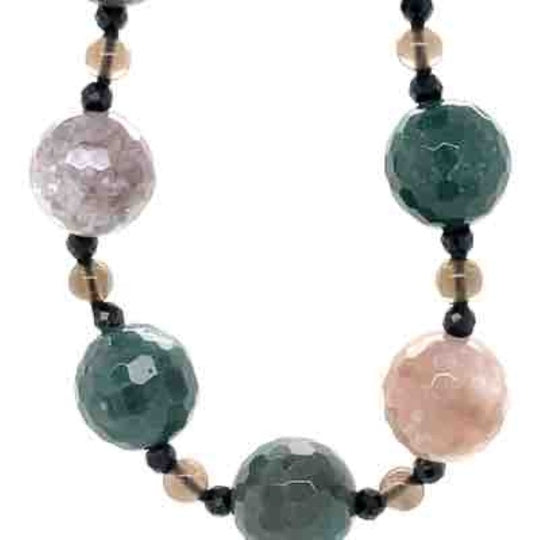 Indian Agate, Smokey Quartz, Black Spinel w Stg Silver Cartier Clasp