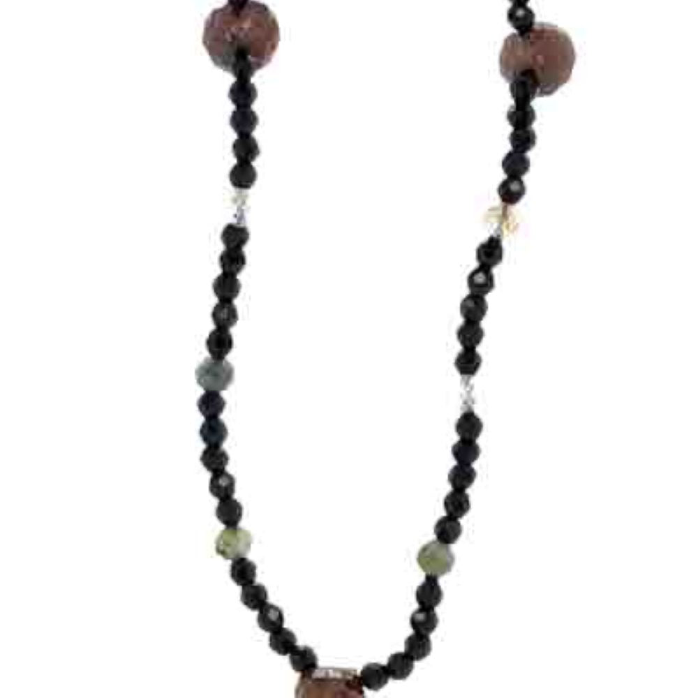 Briolette Garnet, Ruby, Orange Garnet, Appetite & Black Spinel w 9K Yellow Gold Parrot Clasp 115cm