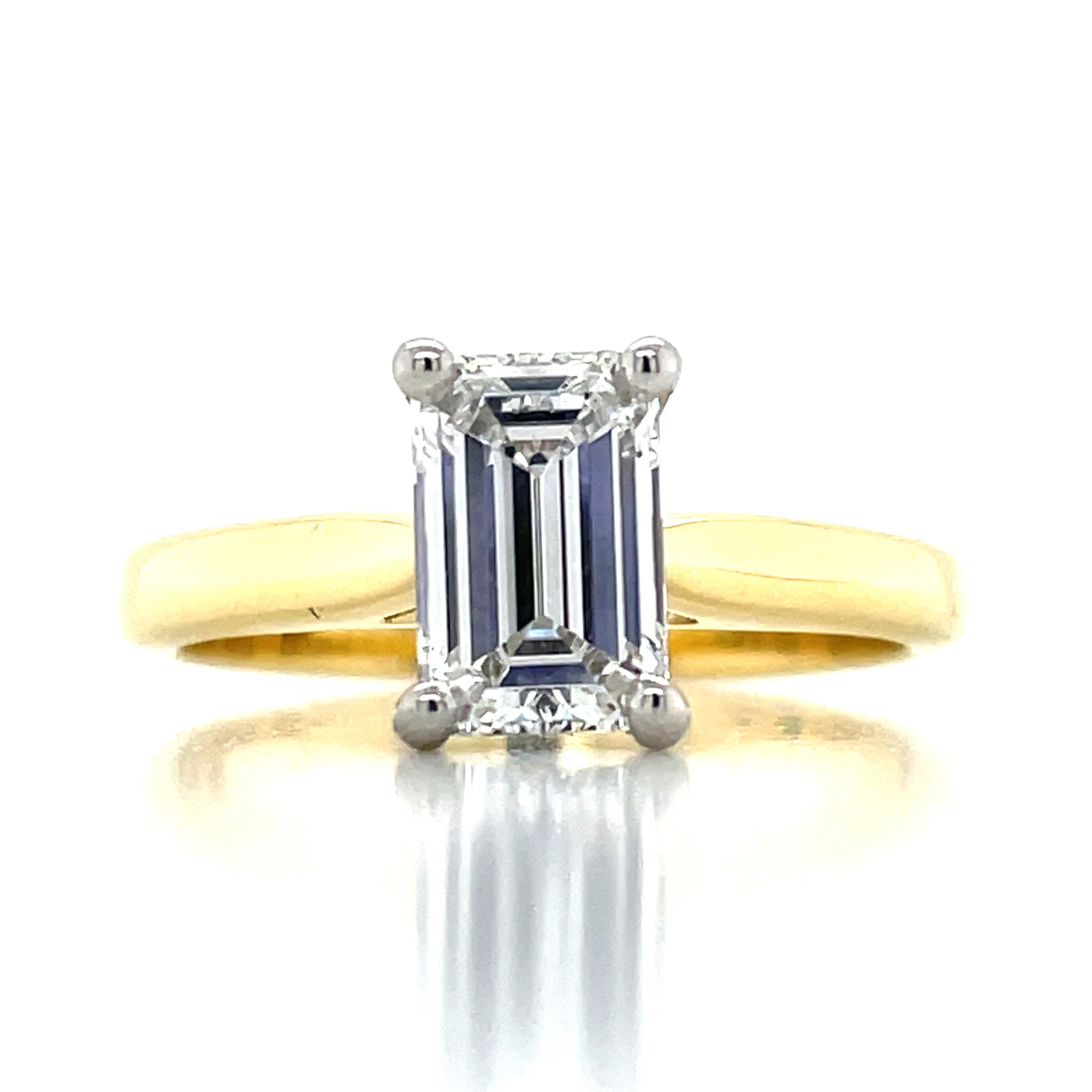 'Melanie' 18k Yellow Gold & Platinum 0.82ct E VS2 Emerald Cut Diamond Ring