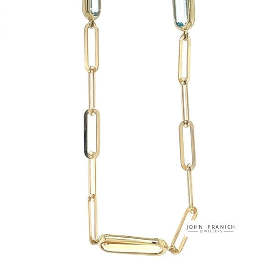 9kYellow Gold Paper-Link Stone Set Necklace