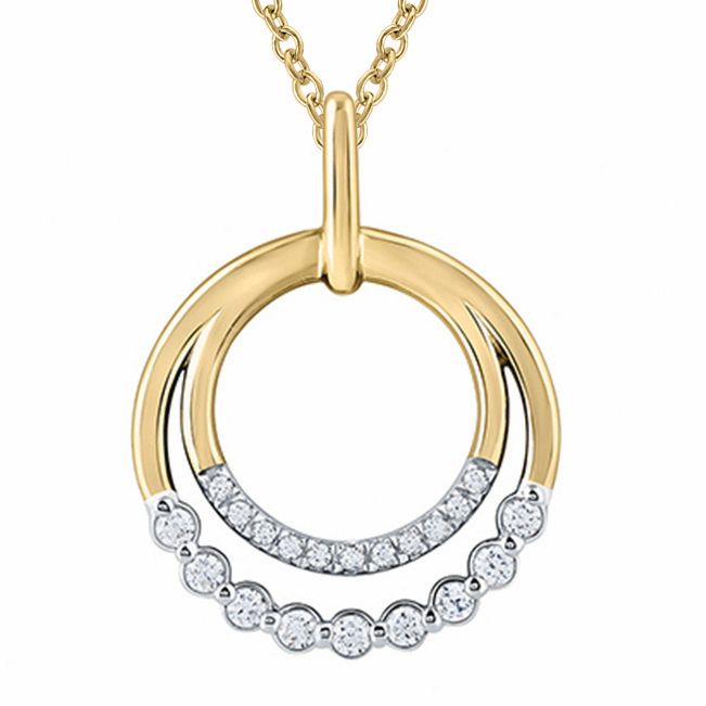 9k Yellow Gold 0.13ct Diamond Double Circle Pendant