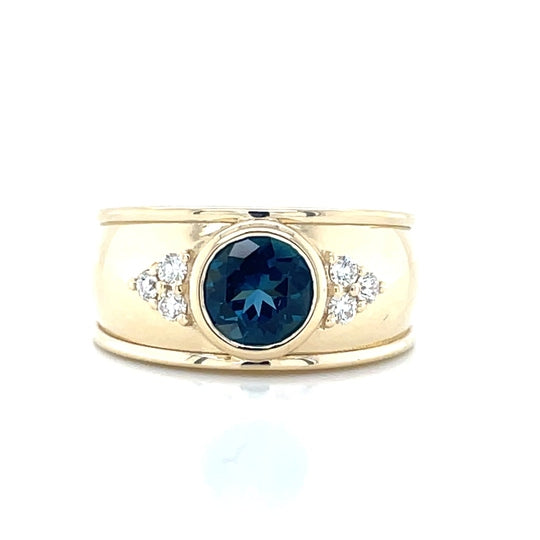 'Seraphina' 9k Yellow Gold 1.62ct London Blue Topaz & Diamonds Ring