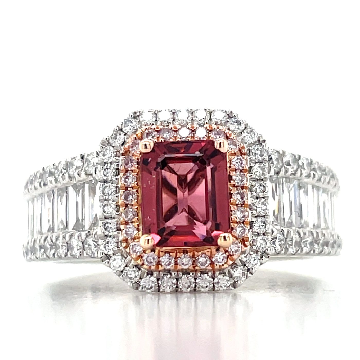 Platinum Pink Tourmaline,Diamond & Pink Diamond Cluster Ring