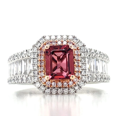 Platinum Pink Tourmaline,Diamond & Pink Diamond Cluster Ring