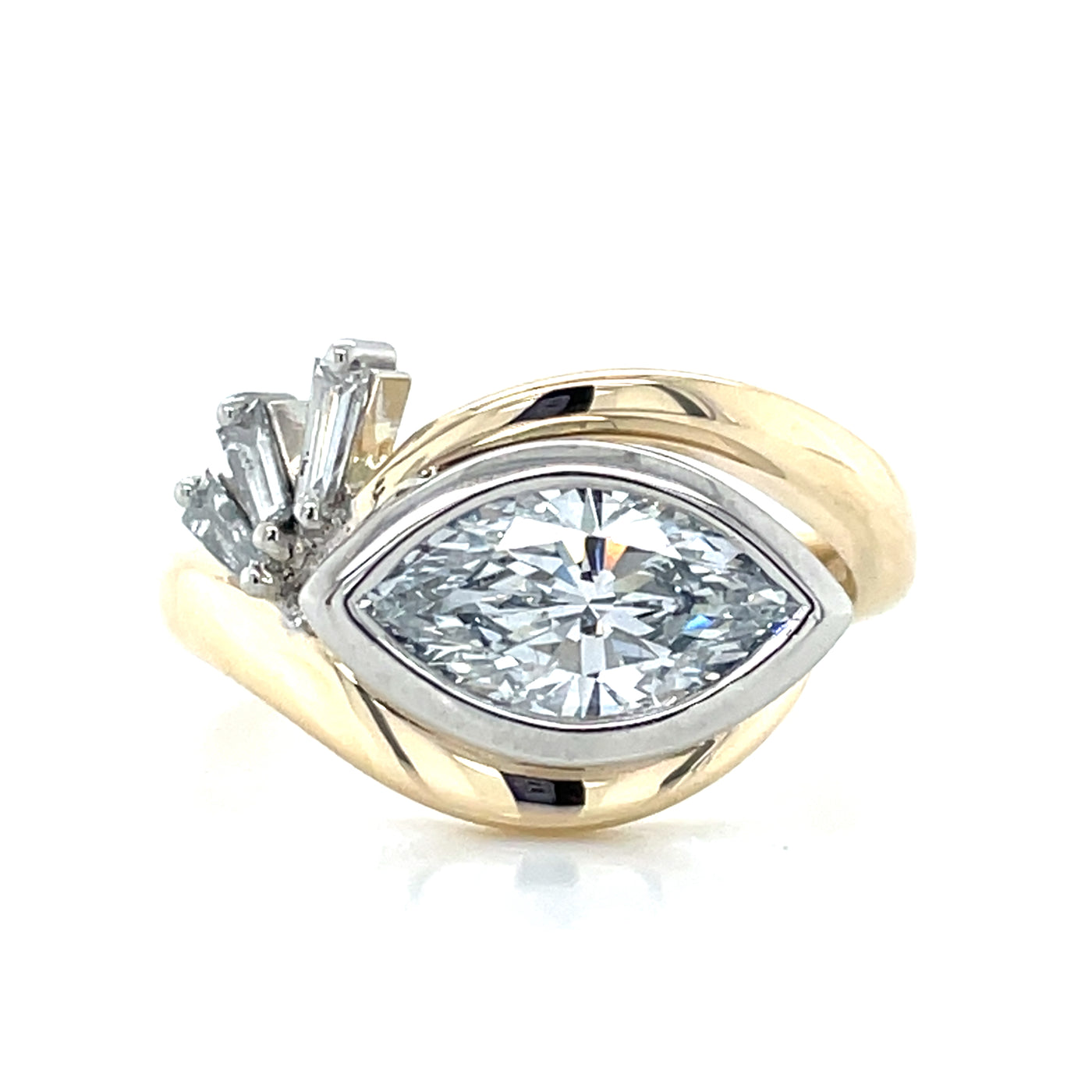 'Edith' 9k Yellow Gold & Platinum 1.66ct LG Marquise & Baguette Diamonds Ring