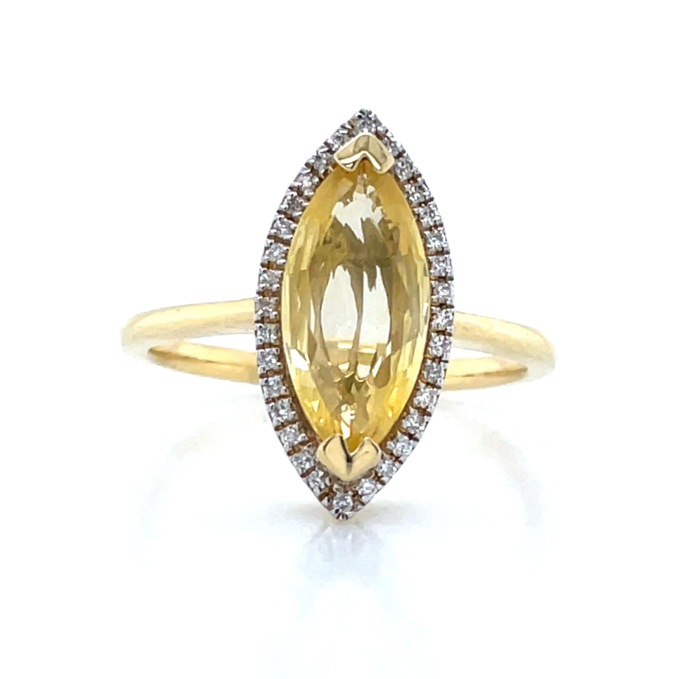 9k Yellow Gold 2.11ct Marquise Yellow Sapphire & Diamonds Cluster Ring