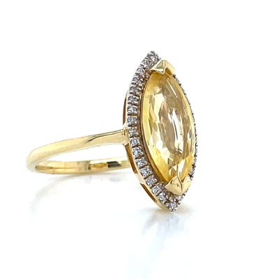 9k Yellow Gold 2.11ct Marquise Yellow Sapphire & Diamonds Cluster Ring