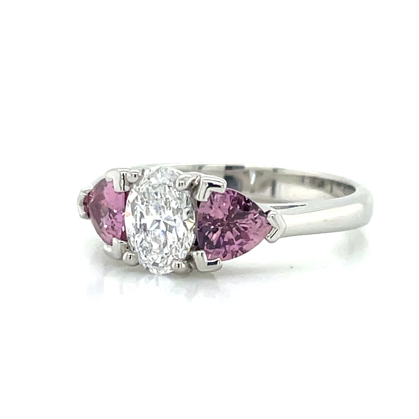 'Isabeau' Platinum 0.81ct Oval Diamond & Padparadscha Sapphires Ring